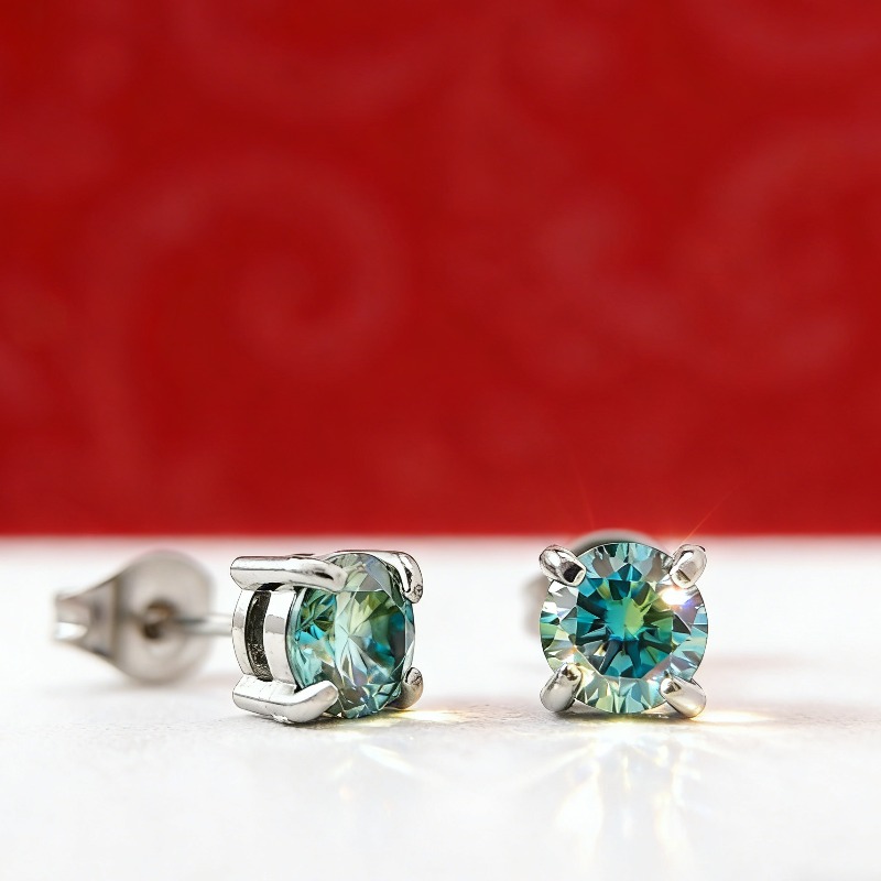 Women's 0.5 to 2 Carat Blue-green Moissanite Classic Earrings